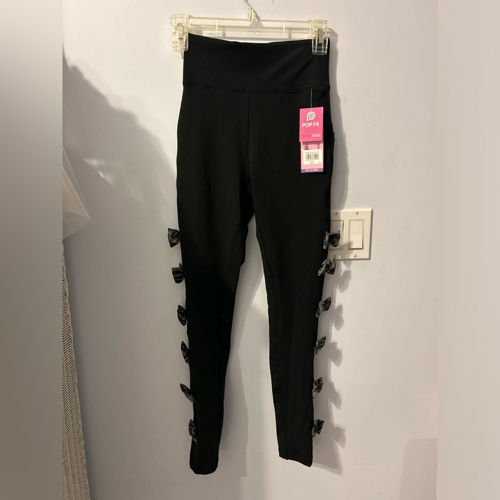 Pop fit black bow leggings size xs new